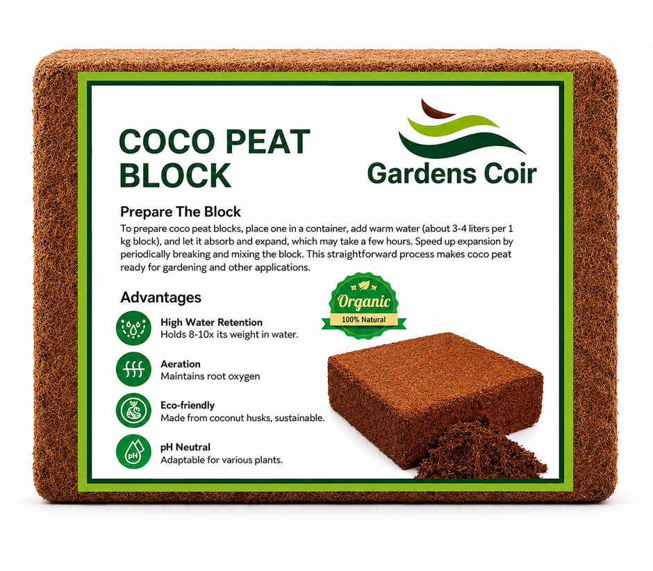 Gardens Coir Eco-Friendly Cocopeat Block for Indoor & Outdoor Plants
