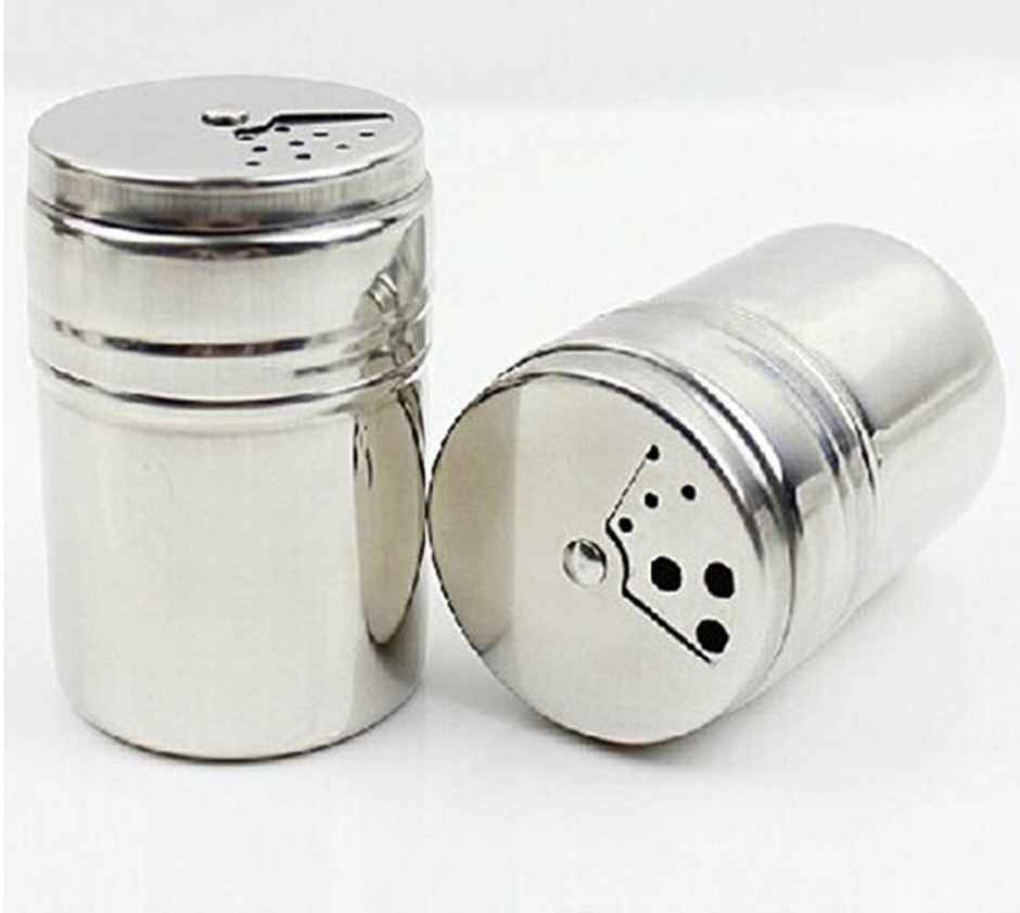 Kuber Industries Stainless Steel Cylindrical Shape Namak Dani/Salt and Pepper Shaker 2 Pcs | Silver