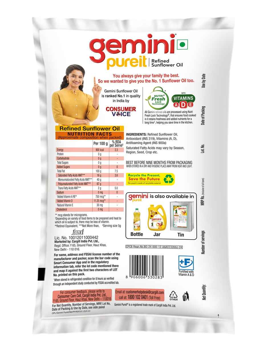 Gemini Pure It Refined Sunflower Oil | Pouch