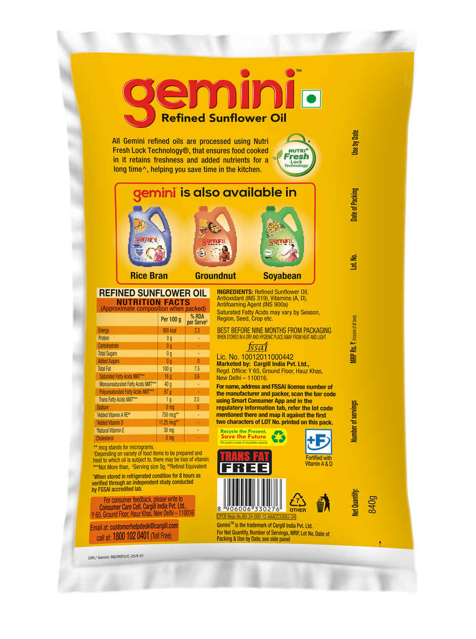Gemini Refined Sunflower Oil - Pouch