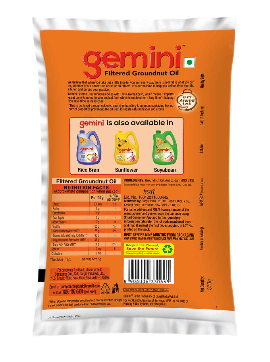 Gemini Filtered Groundnut Oil Pouch