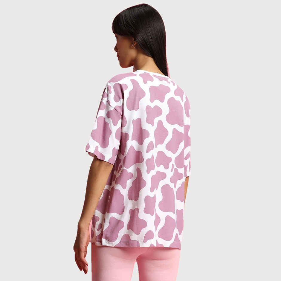 Bewakoof Women's Camo Printed Oversized T-shirt | White & Purple - S