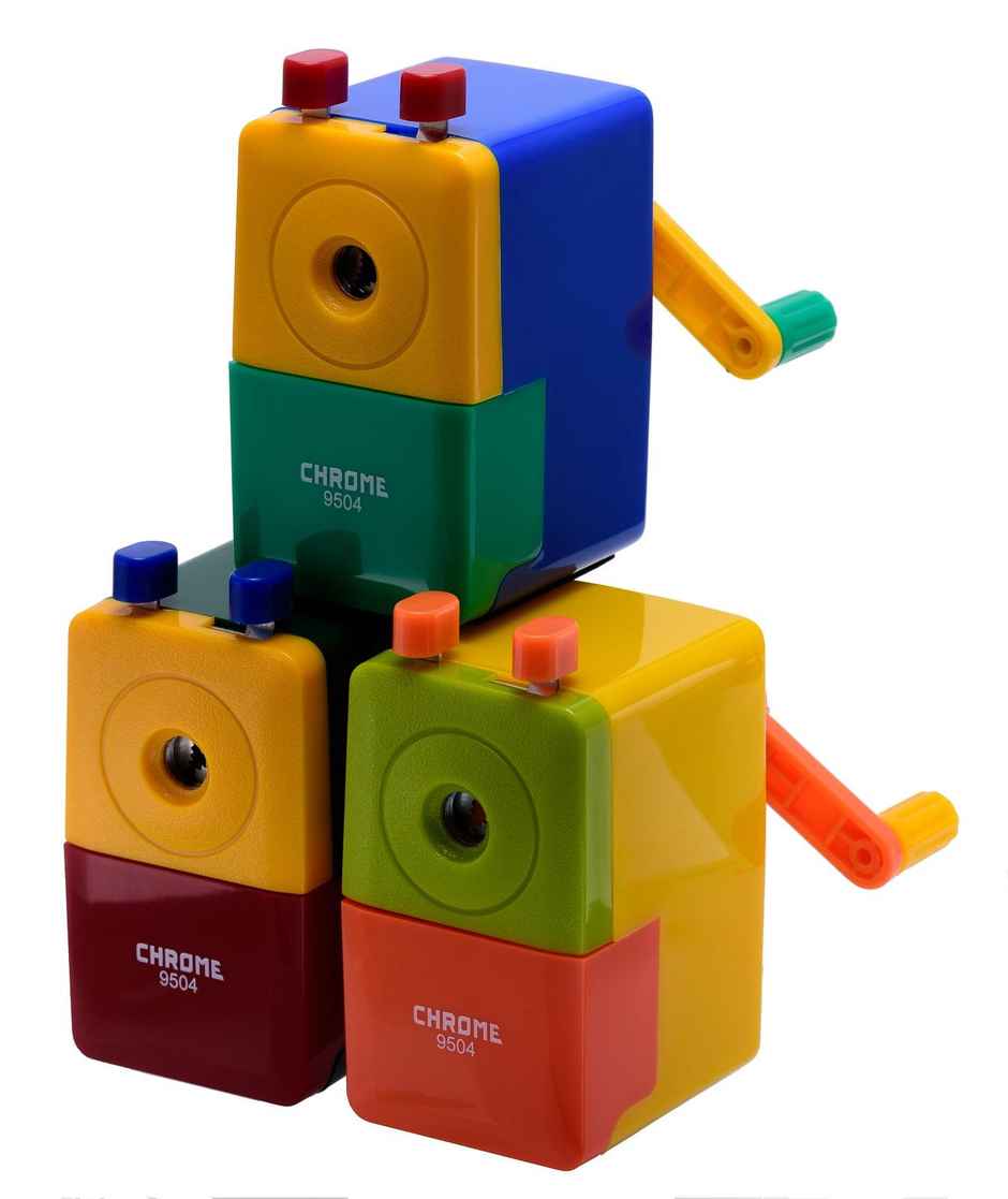 Chrome Tri Colour Plastic Table Pencil Sharpner (Colour May Vary)