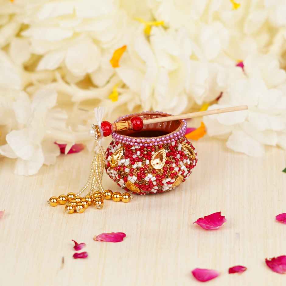 Handcrafted Red Janmashtami Dahi Handi with Stick | Krishna Janmastami Special | ServDharm