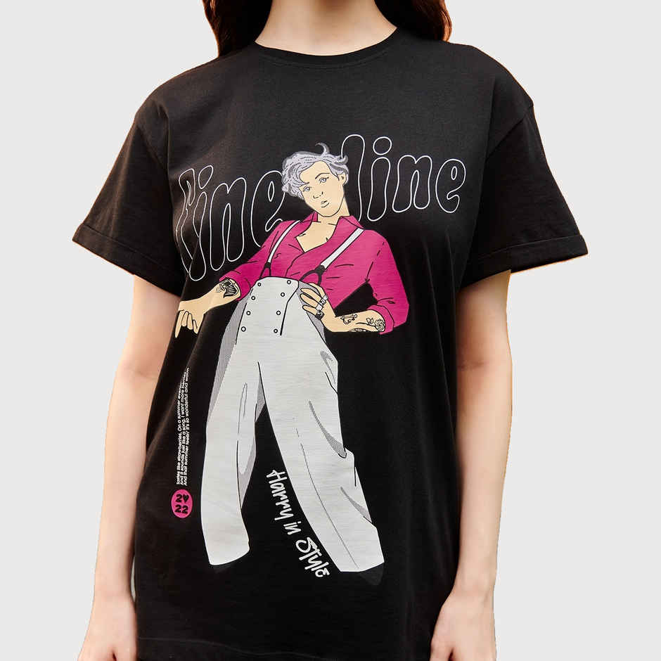 Bewakoof Women's Watermelon Sugar Graphic Printed Boyfriend T-shirt | Black - S