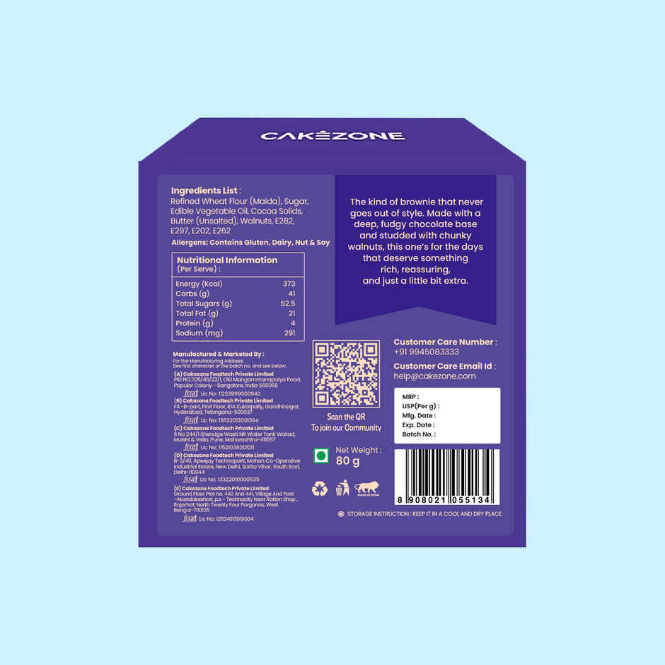 Cakezone Choco Fudge Brownie (40g) & Cakezone Walnut Brownie (80g) Combo