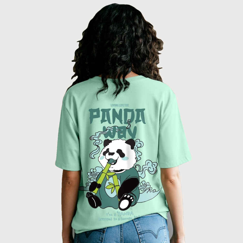 Bewakoof Women's The Panda Way Graphic Printed Oversized T-shirt | Green - L