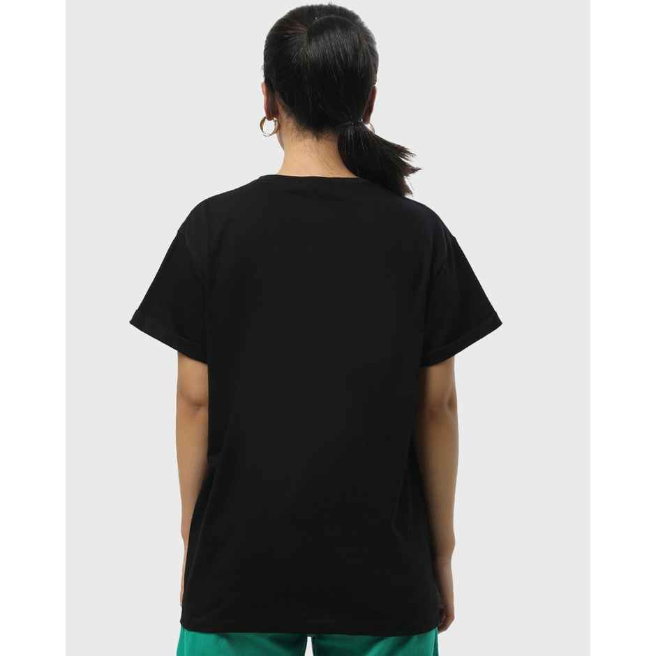 Bewakoof Women's Vibes Graphic Printed Boyfriend T-shirt | Black -XL