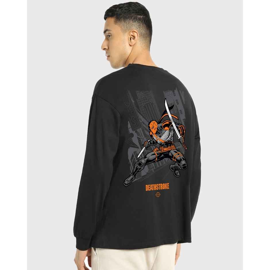 Bewakoof Men's Deathstroke Graphic Printed Oversized T-shirt | Black | L