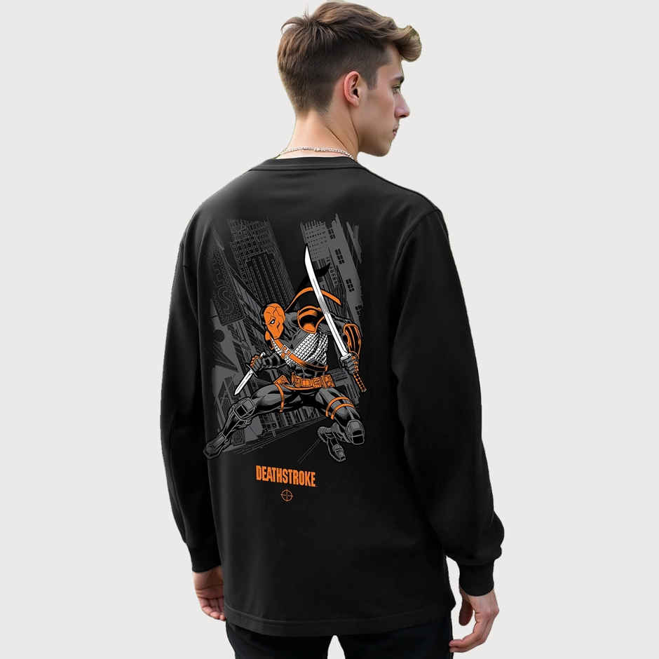 Bewakoof Men's Deathstroke Graphic Printed Oversized T-shirt | Black | L