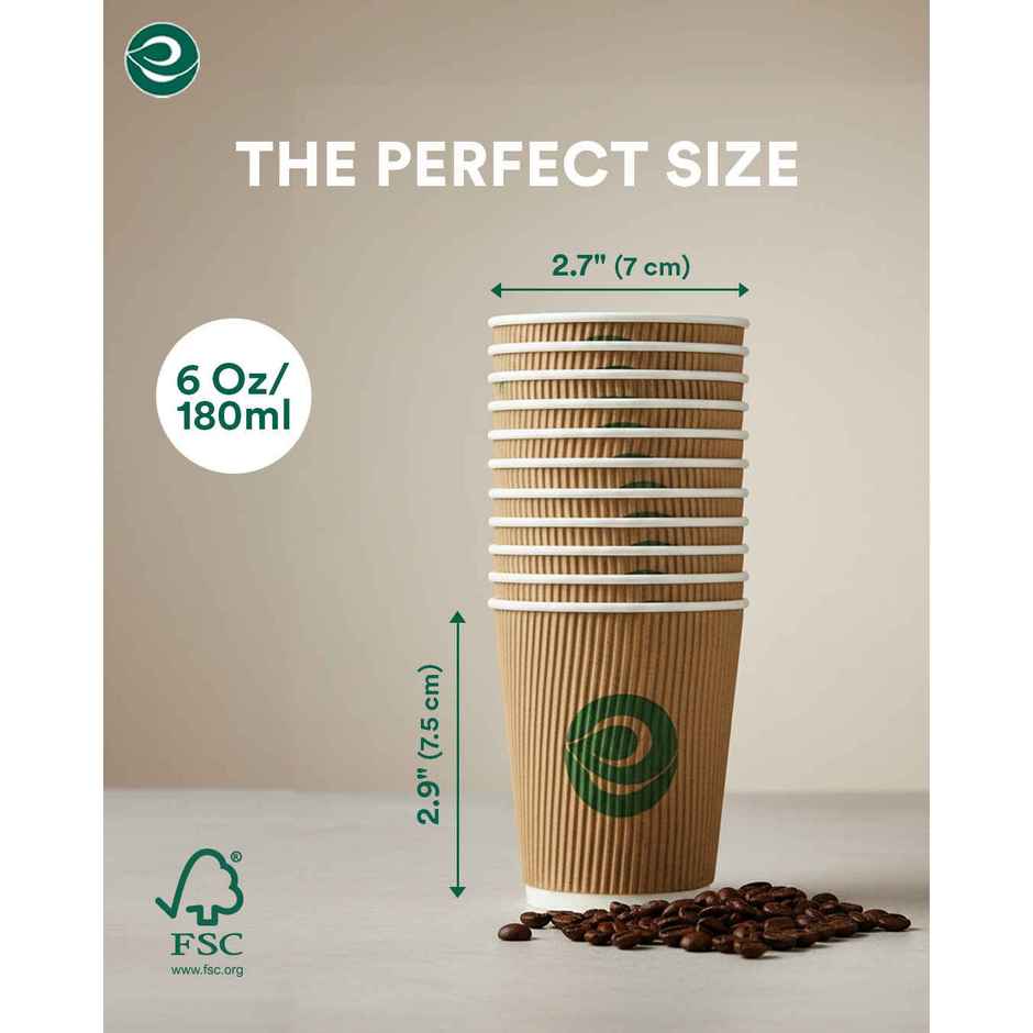 ECO SOUL | Disposable Paper Cups/Glasses | 180 ml | Ripple | 25 Count