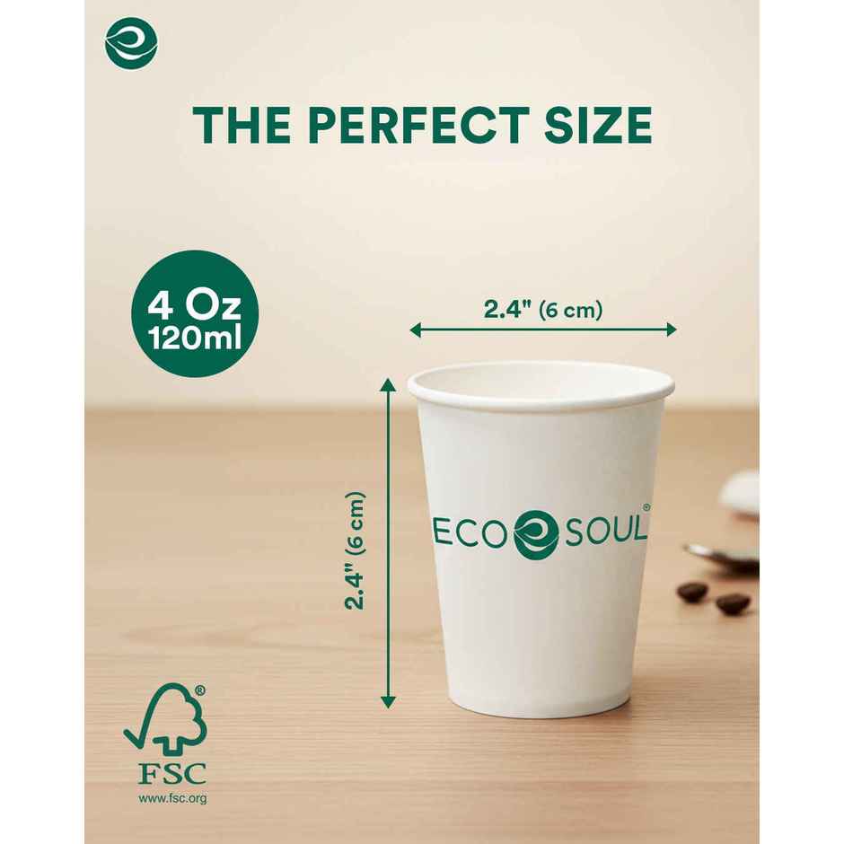 ECO SOUL | Disposable Paper Cups/Glasses | 120 ml | Standard | 50 Count