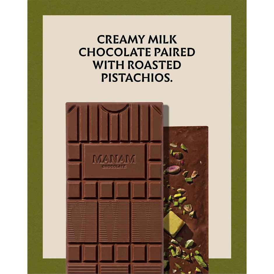 Manam Chocolate Pistachio Fudge Inclusion Tablet | 45% Milk