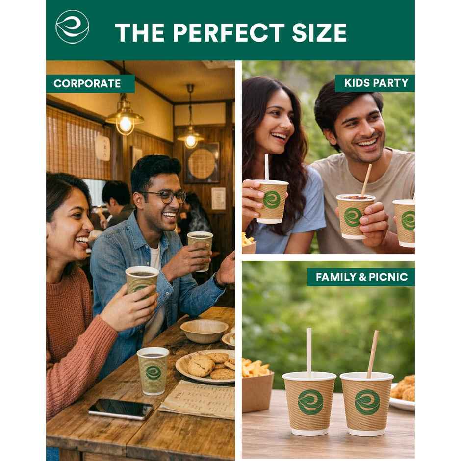ECO SOUL | Disposable Paper Cups/Glasses | 180 ml | Ripple | 25 Count