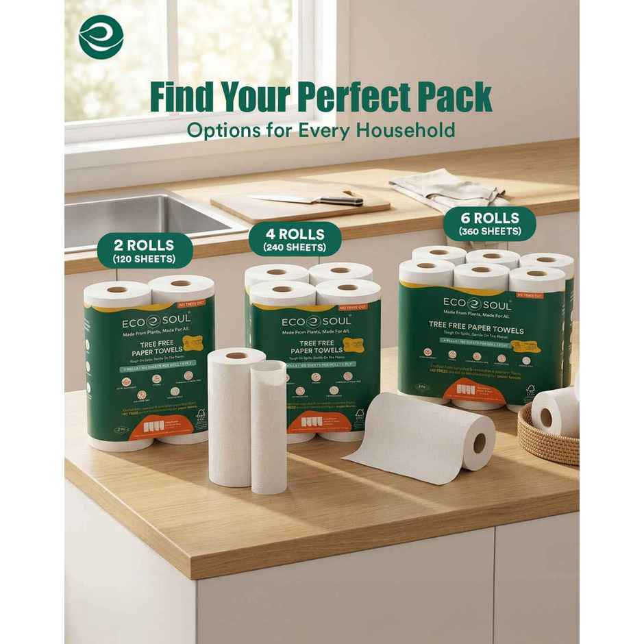 ECO SOUL Paper Towel | 2 ply | 2 Rolls | 60 Pulls Each