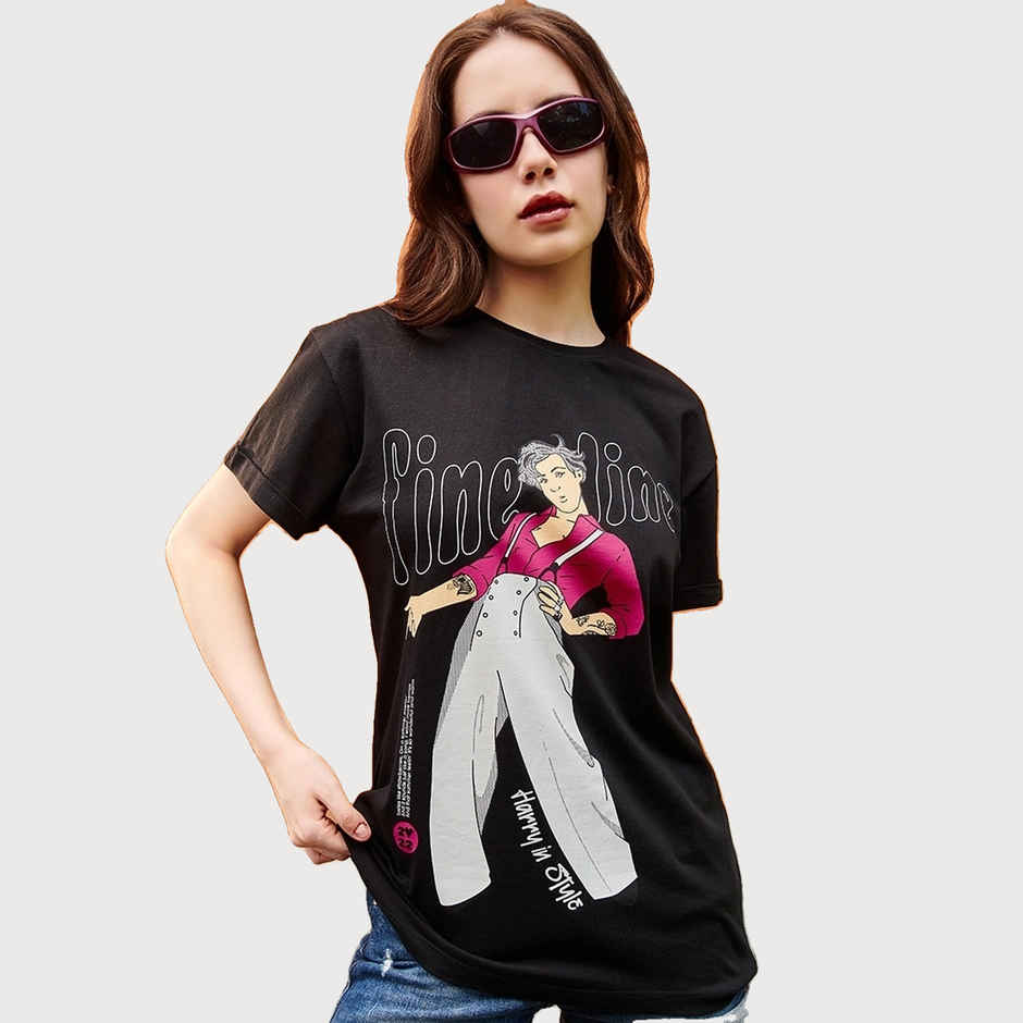 Bewakoof Women's Watermelon Sugar Graphic Printed Boyfriend T-shirt | Black - S