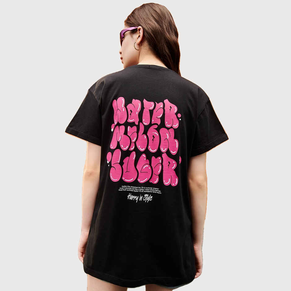 Bewakoof Women's Watermelon Sugar Graphic Printed Boyfriend T-shirt | Black - S