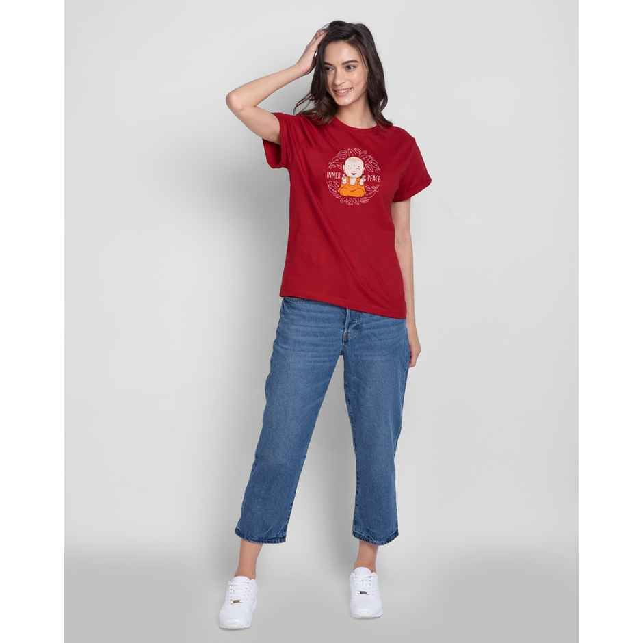 Bewakoof Women's Inner Peace Graphic Printed Boyfriend T-shirt | Red - XL