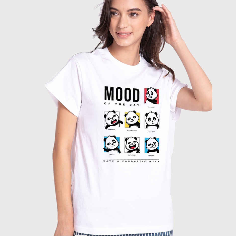 Bewakoof Women's MOTD Panda Graphic Printed T-shirt | White - M