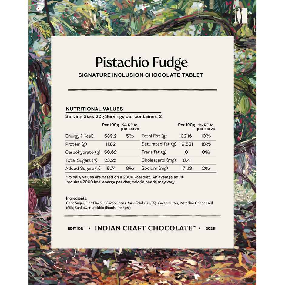 Manam Chocolate Pistachio Fudge Inclusion Tablet | 45% Milk