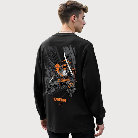 Bewakoof Men's Deathstroke Graphic Printed Oversized T-shirt | Black | L