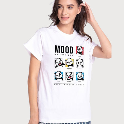 Bewakoof Women's MOTD Panda Graphic Printed T-shirt | White - M