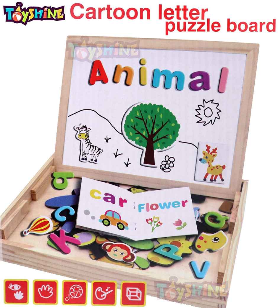 Toyshine Wooden Magnetic Board Easel, Jigsaw Puzzle, Drawing Board, Wooden Toy, Multicolor