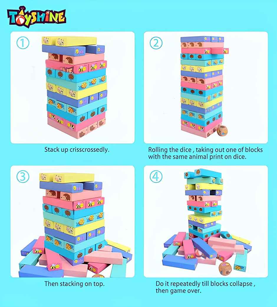Toyshine Wooden Printed Stacking Tumling Tower Building Blocks Game (2 - 6 Years)