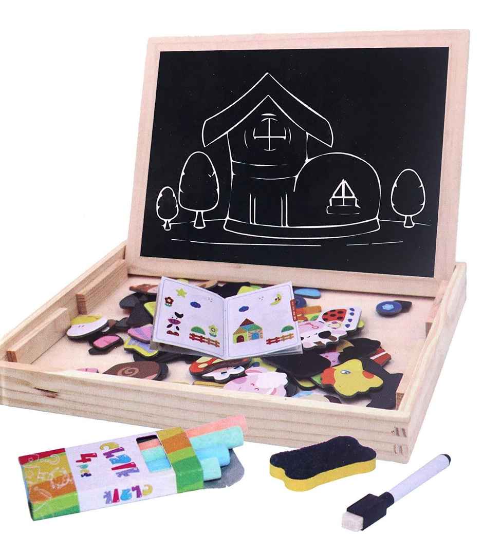 Toyshine Wooden Magnetic Board Easel, Jigsaw Puzzle, Drawing Board, Wooden Toy, Multicolor