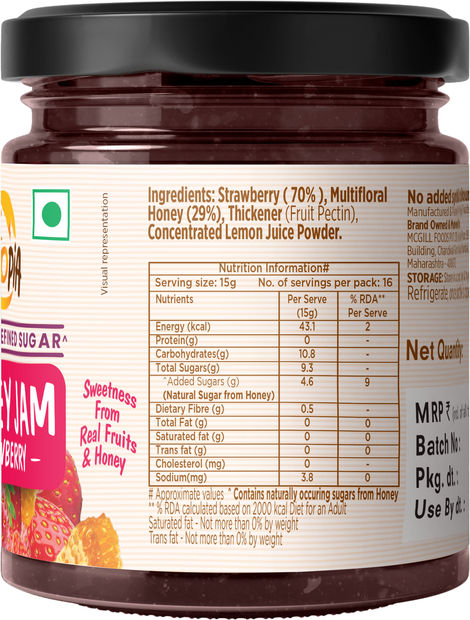 Eatopia Strawberry Fruit Honey Jam Spread| No Added Sugar