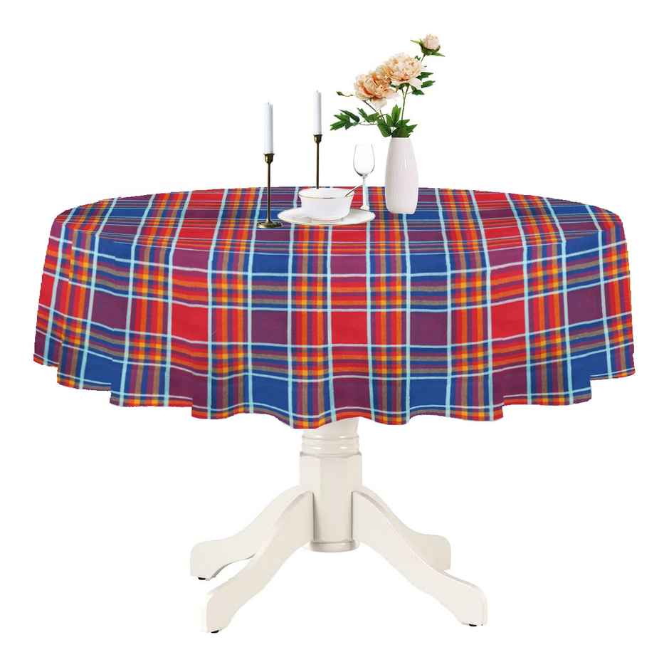 Lushomes Table Cover - Red Checks | Round 6 Seater Dining | 72 inch Round | 6 ft Round