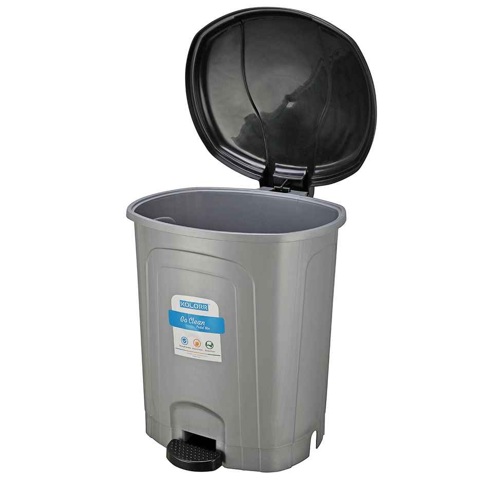 Kolorr Plastic Pedal Dustbin Go Clean/Medium Size Trash Can/ Silver (30 Litres)