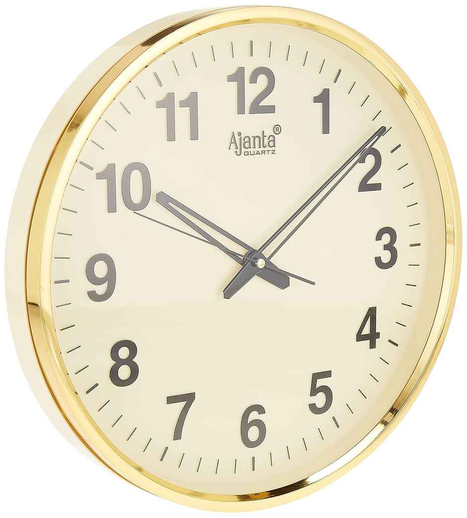 Ajanta Quartz Analog Wall Clock (32 x 32 x 3.5 cm | Gold | Plastic)