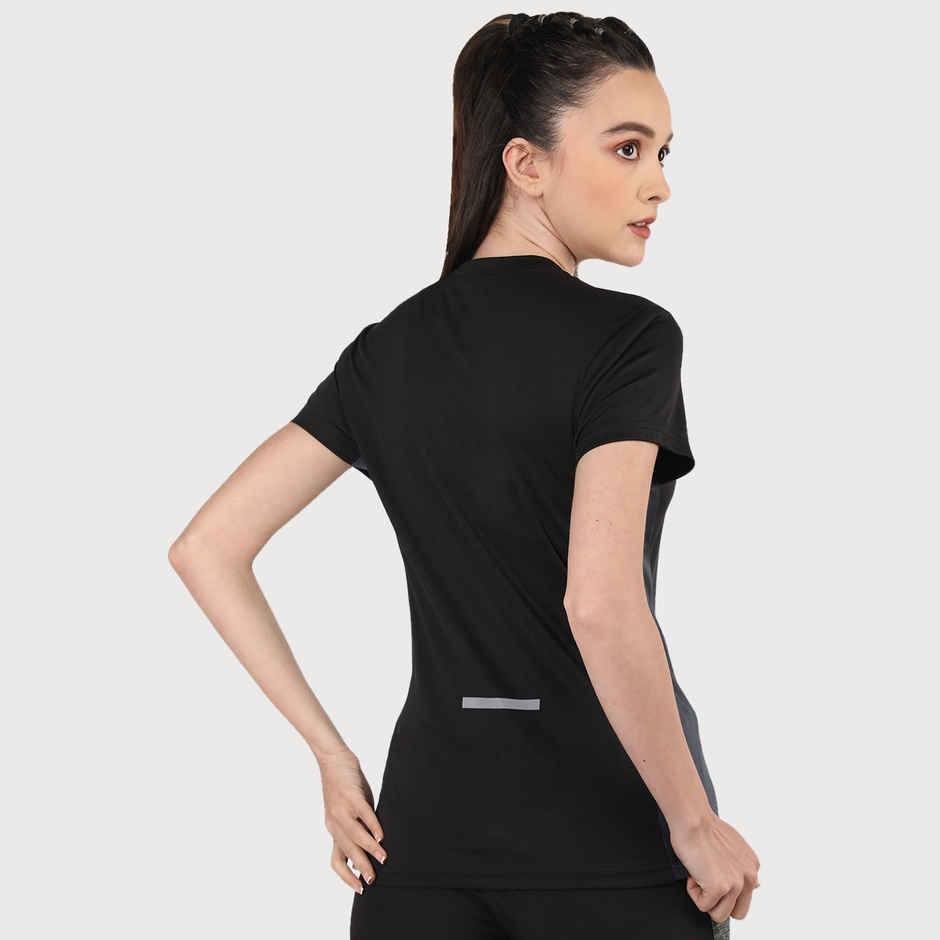 Chkokko Women's Round Neck Dry Fit Gym Sports T-shirt | Black - L