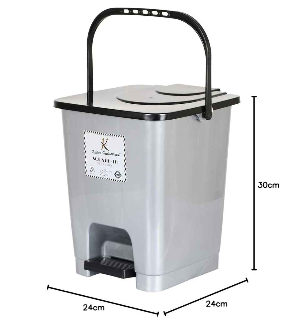 Kuber Industries Plastic 10 L Step-On Pedal Dustbin with Lid|Size 24 x 24 x 30 CM | Grey