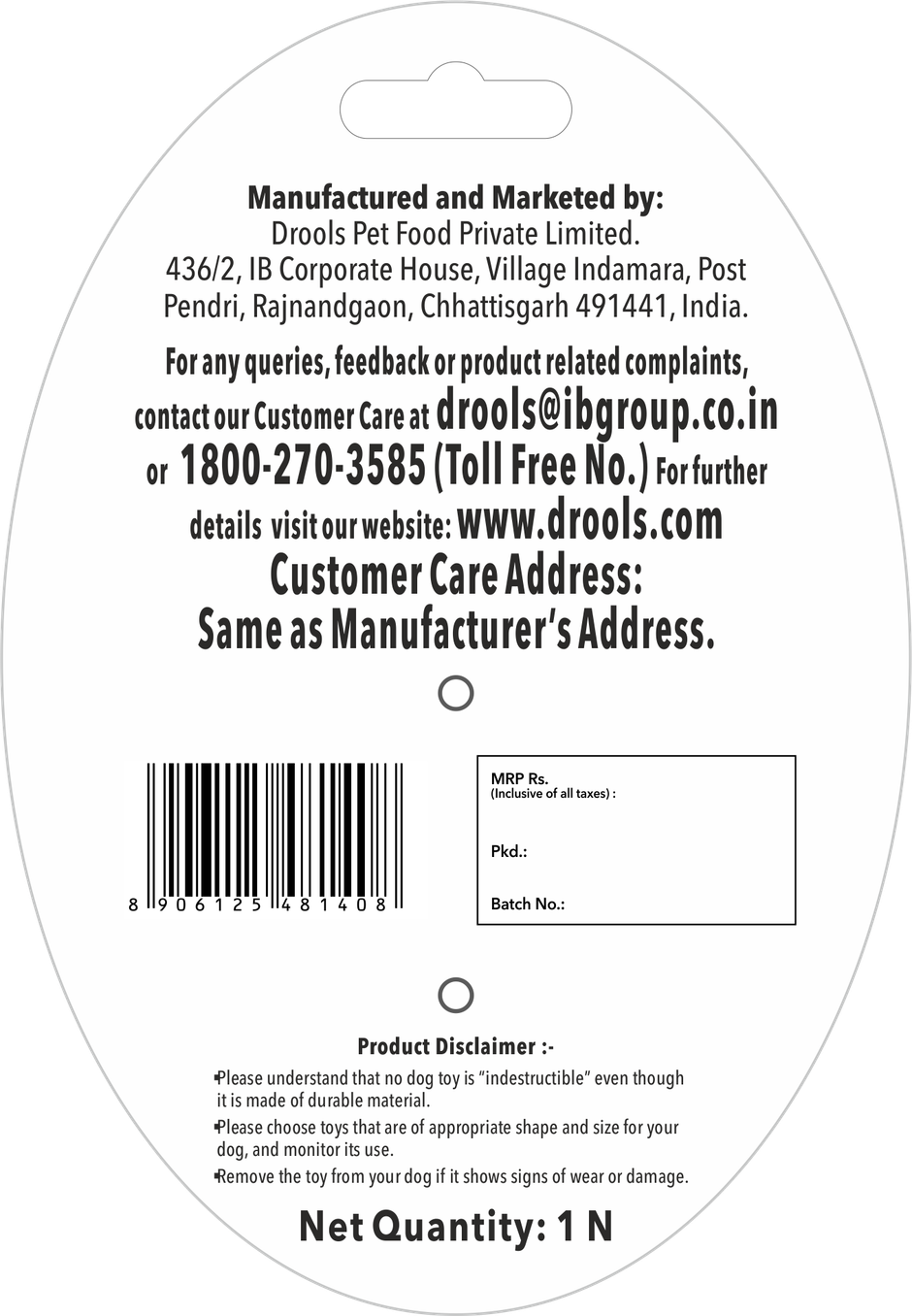 Drools Non-Toxic Rubber Pet Hole Ball Dog Teething Toy - 3 inches