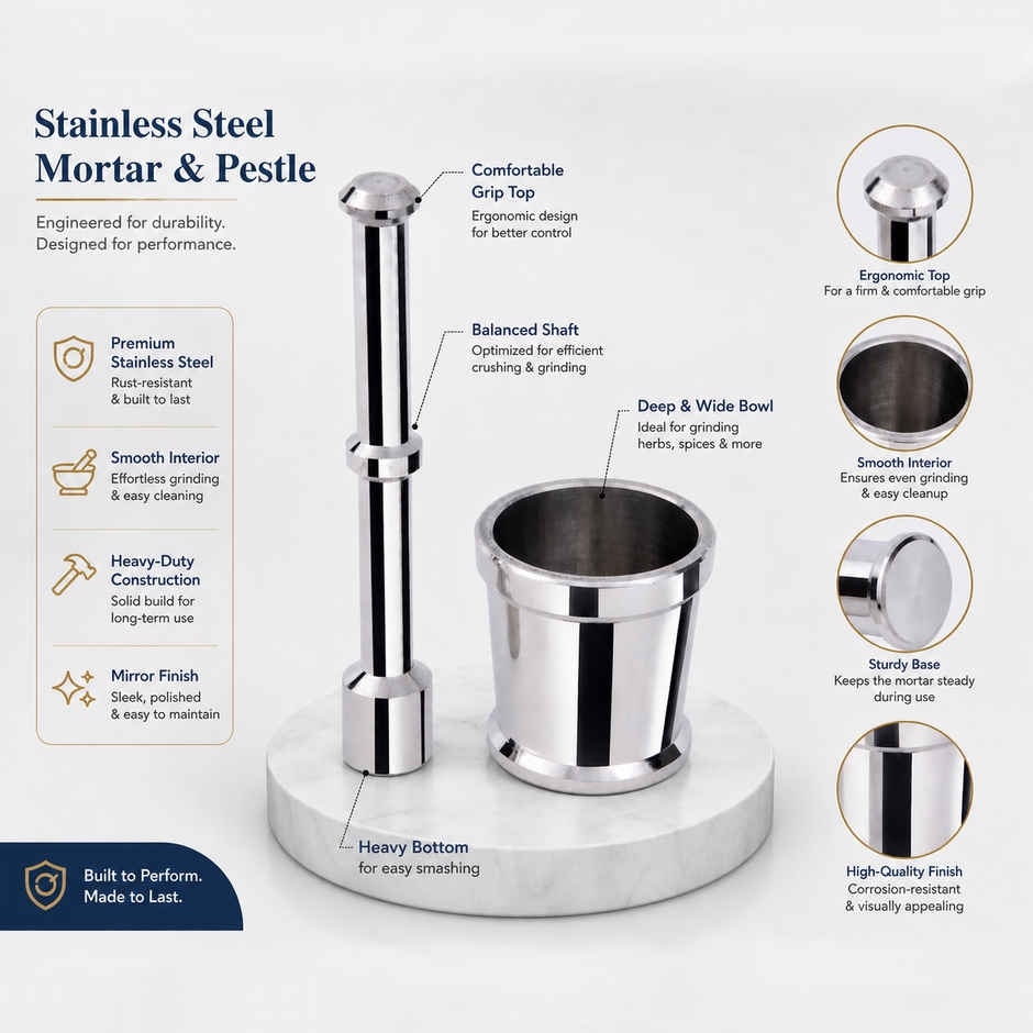 Petals Steel Heavy Mortar and Pestle Set | Khalbatta, khaldasta, Okli Masher
