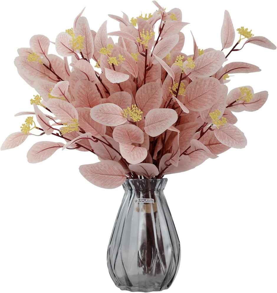 TIED RIBBONS Artificial Eucalyptus Flowers Bunches | Pink - 19.6 in