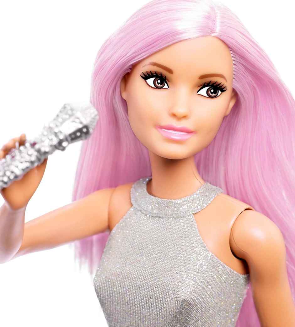 Mattel Barbie Pop Star Doll Dressed In Iridescent Skirt & Microphone and Pink Hair, For 3 to 7 Year Olds