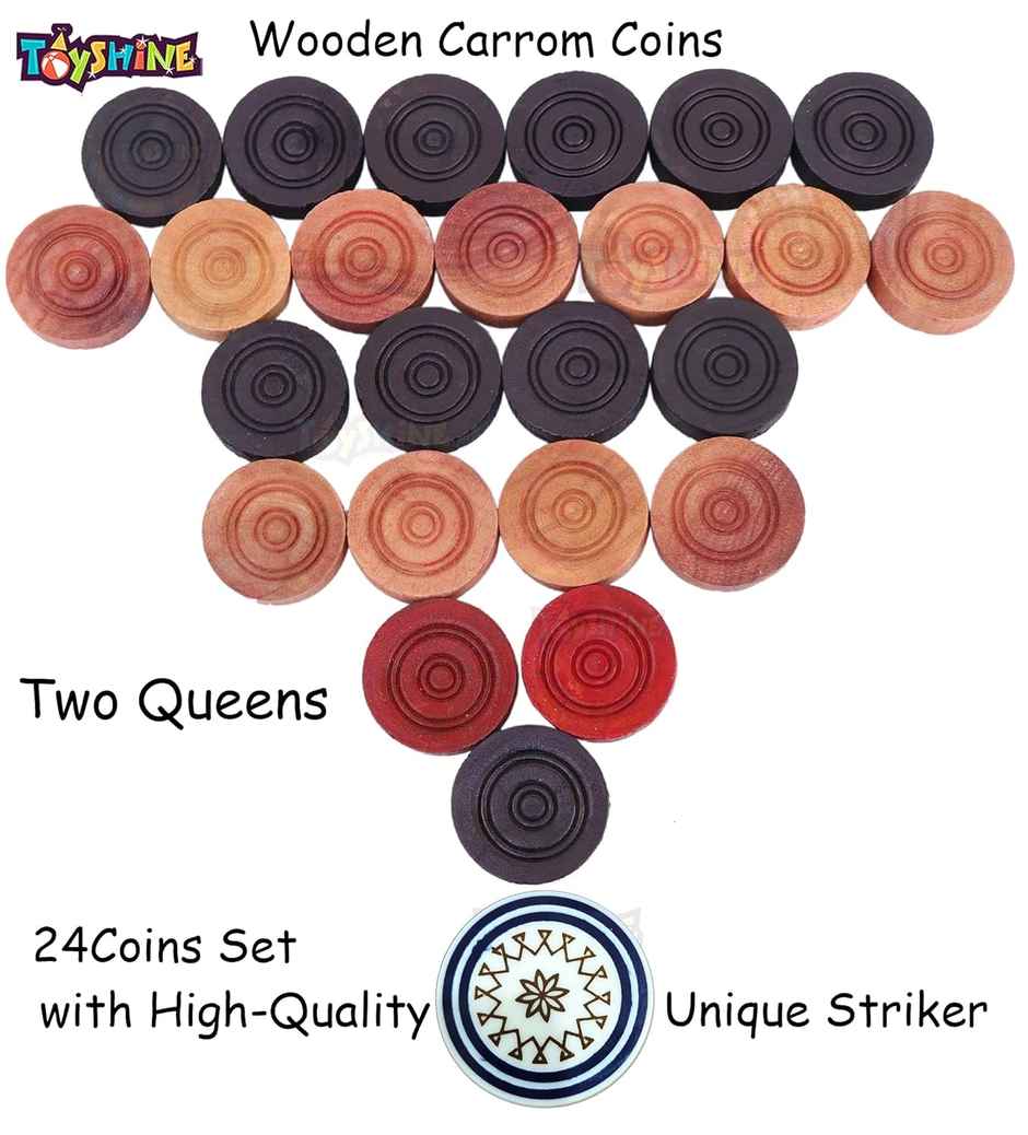 Toyshine Carrom Playing Coins And Powder For Kids And Adult 24 Wooden Coins 1 Striker 1 Urea Powder
