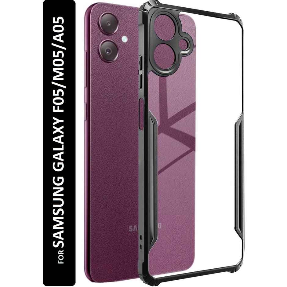 Kwine Case Samsung Galaxy F05 / M05 / A05 Back Cover - Black Bordered Transparent Case