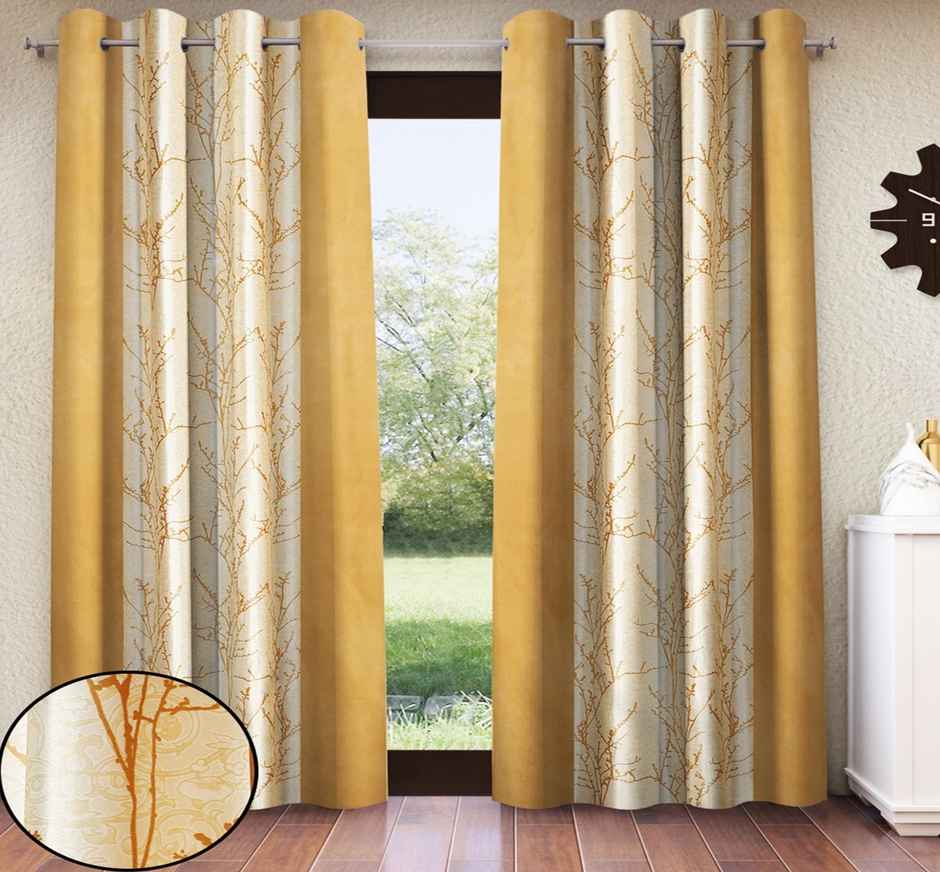 Home Sizzler Branch Bliss Grommet Eyelet Polyester Window Curtains 5 Feet Gold