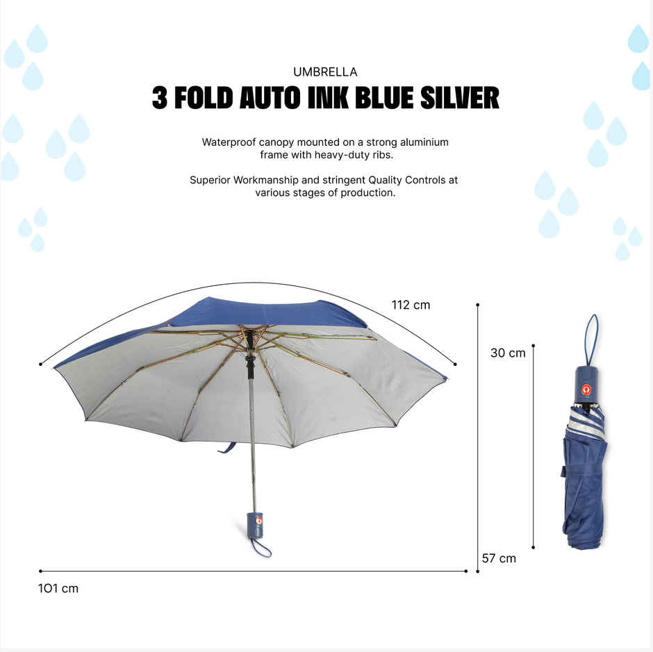Citizen 3 Fold 22 Inch Auto Royal Blue Mono Silver Umbrella