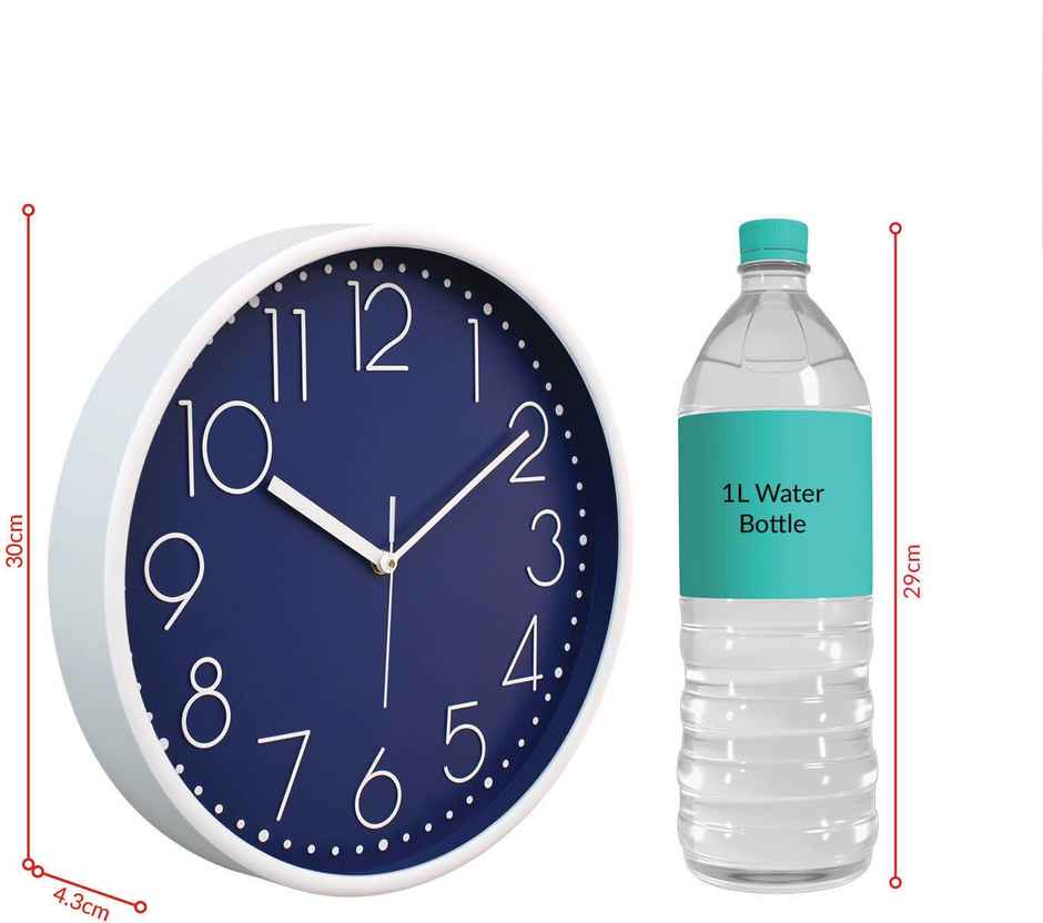 Bosco Decorative Silent Blue Dial with White Frame 30 CM Round Wall Clock BWC 1805