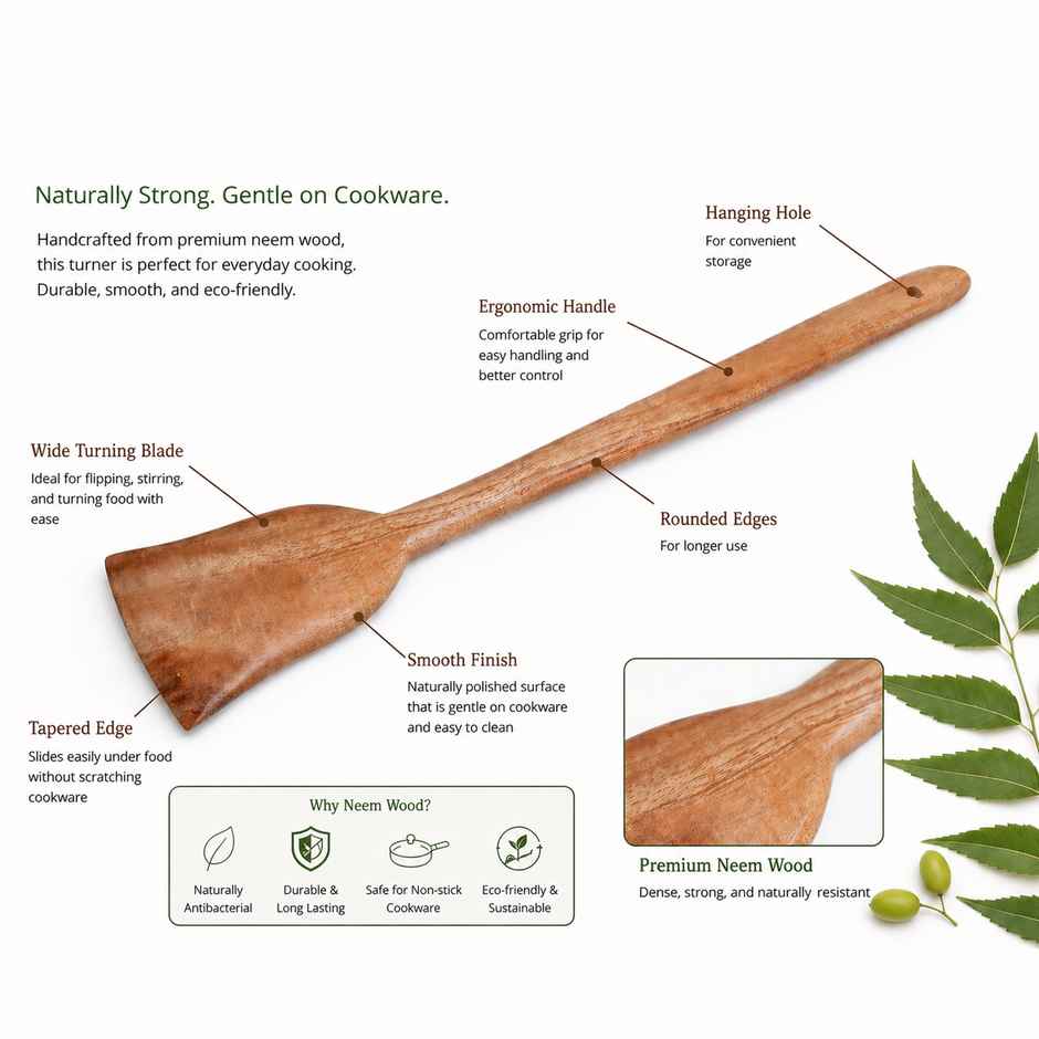 Petals Wooden Thick Long Handle Spatula Dosa Palta Taveta Turner Khurpi