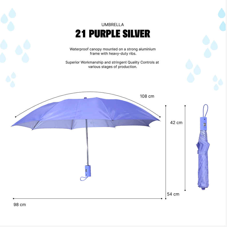 Citizen 2 Fold 21 Inch Purple Mono Silver Umbrella