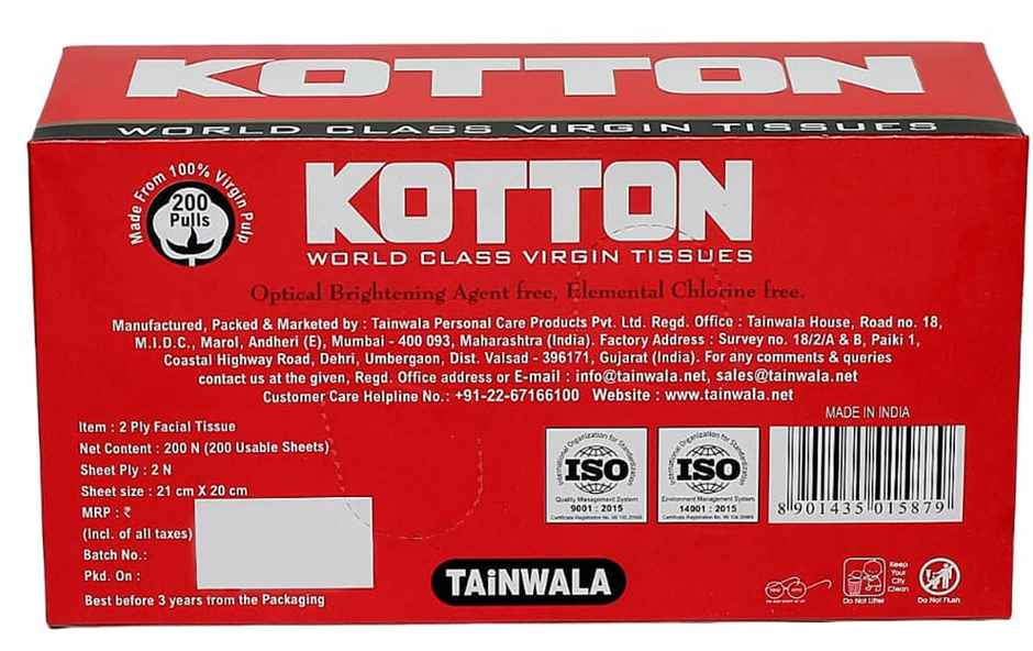 Kotton Facial Tissues Box - 2 Ply - 100% Virgin Pulp-Paper Box - 200 Pulls Combo