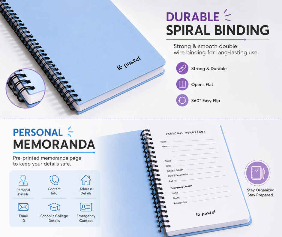 Saya A5 Spiral Notebook | 160 Pages | 70 gsm | Waterproof PP Cover | Single Line Paper