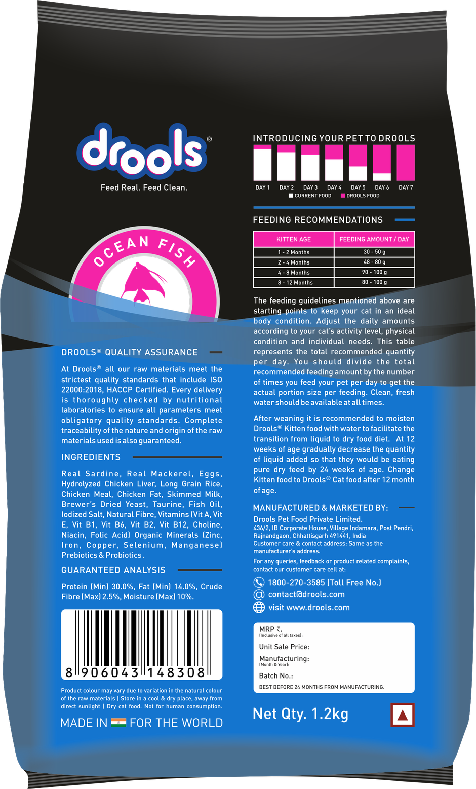 Drools Kitten (1-12 Months) Dry Cat Food With Free Container - Ocean Fish