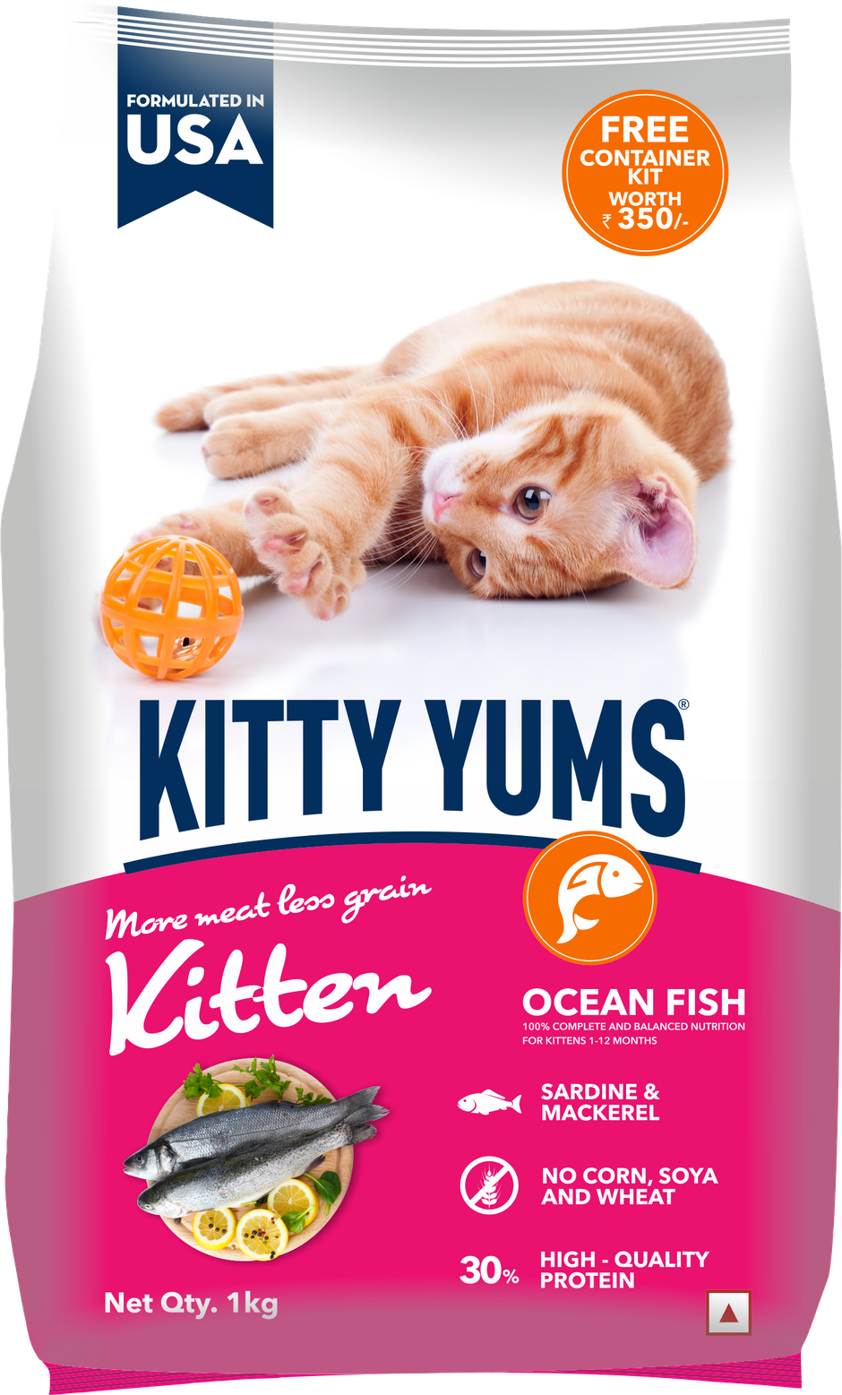 Kitty Yums Kitten Dry Cat Food Ocean Fish with Free Container